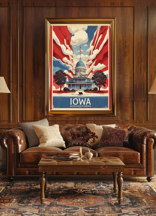 Iowa Landmark Vintage Illustration Travel Poster