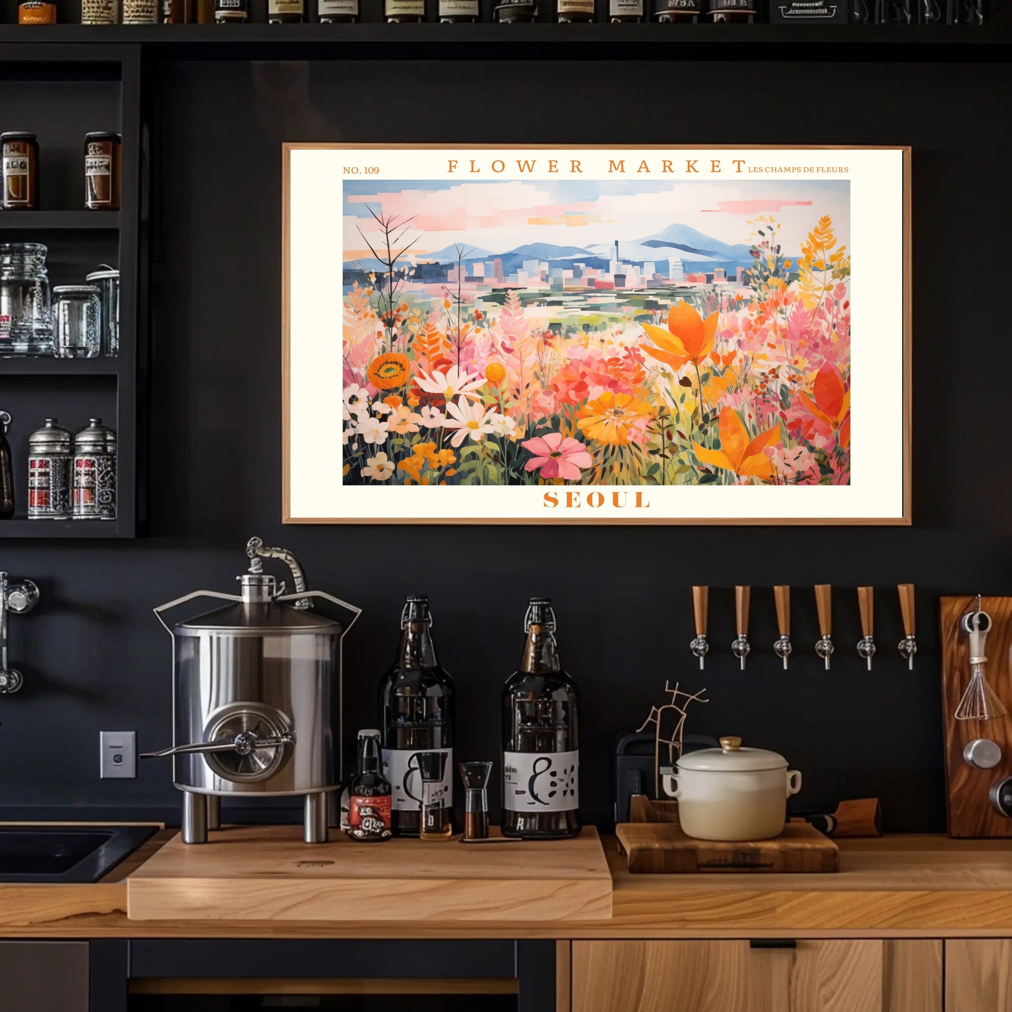 Vibrant Flower Market in Seoul Urban or Cityscape Poster