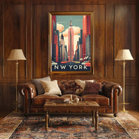 New York City Skyscraper Street Poster Vintage Wall Art