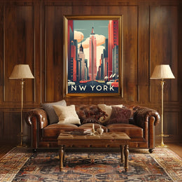 New York City Skyscraper Street Poster Vintage Wall Art