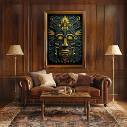 Mesoamerican Deity Abstract Art Poster - Cultural or Heritage Poster