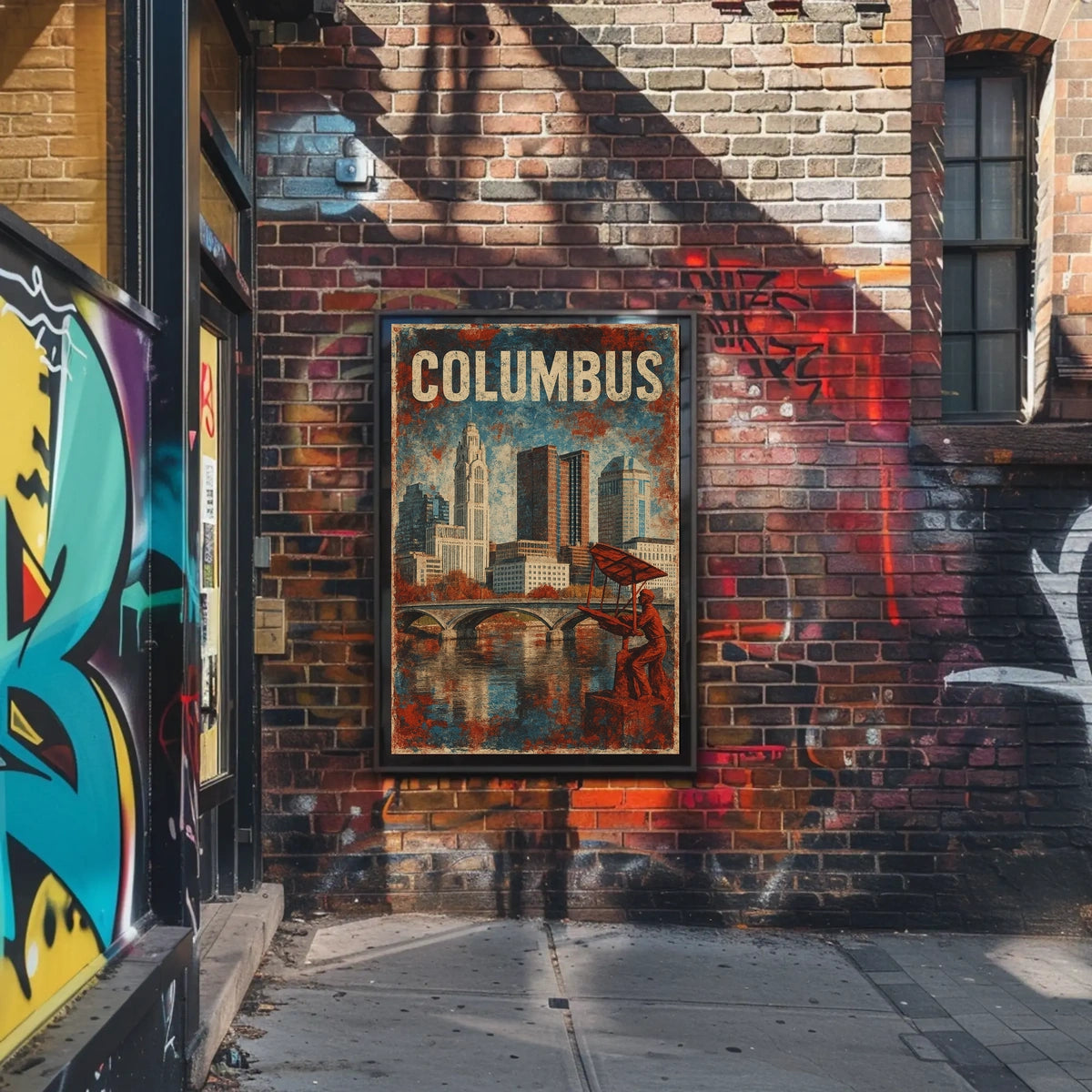 Art Deco Columbus Skyline Nostalgic Vintage Travel Poster