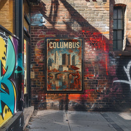Art Deco Columbus Skyline Nostalgic Vintage Travel Poster