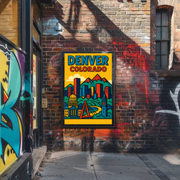 Denver Cityscape Illustrated in Retro Style Urban or Cityscape Poster PosterGoat