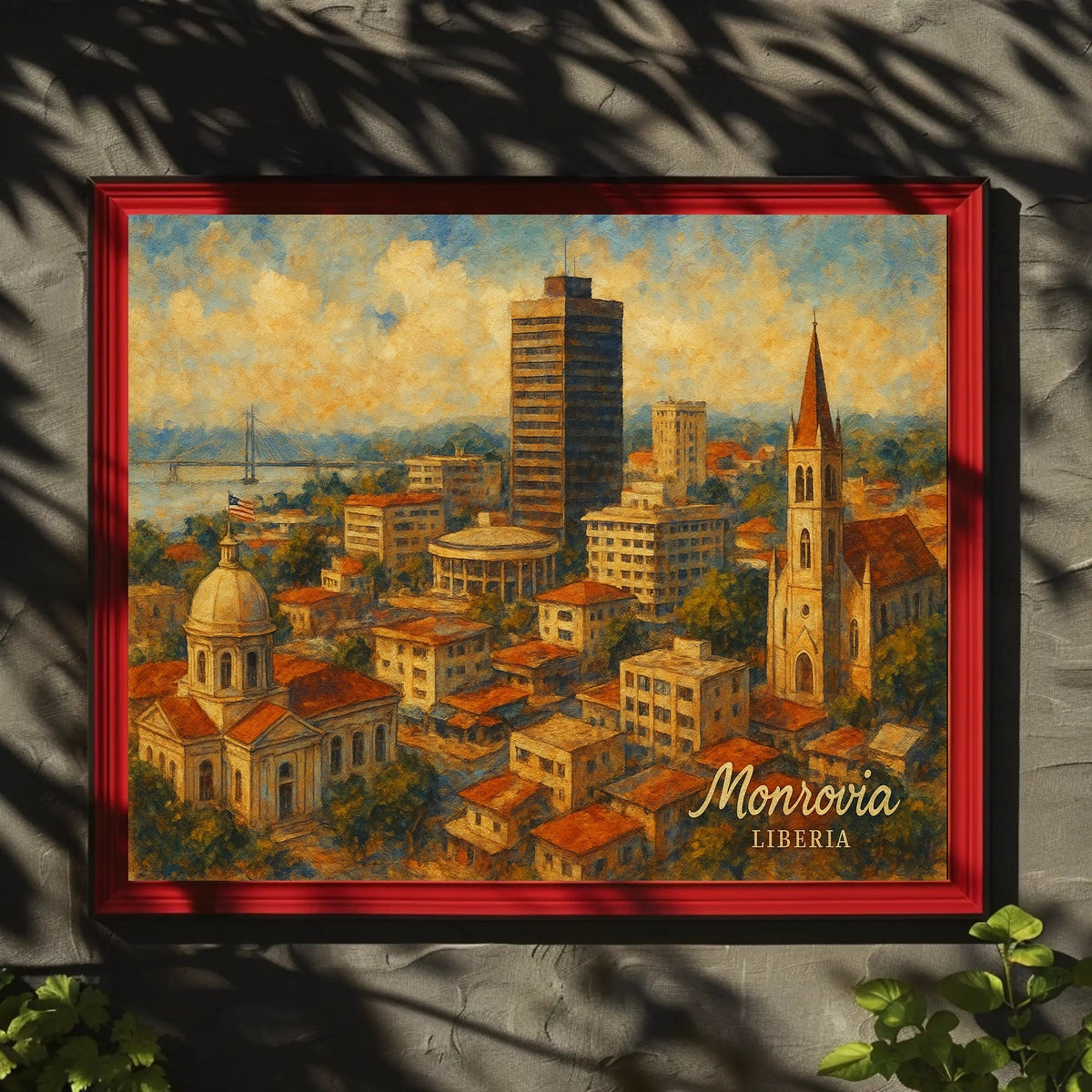 Monrovia Liberia African Cityscape Digital Painting Vibrant Cultural Heritage Travel Poster