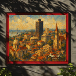 Monrovia Liberia African Cityscape Digital Painting Vibrant Cultural Heritage Travel Poster