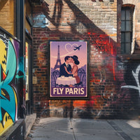 Romantic Parisian Kiss Vintage Travel Poster
