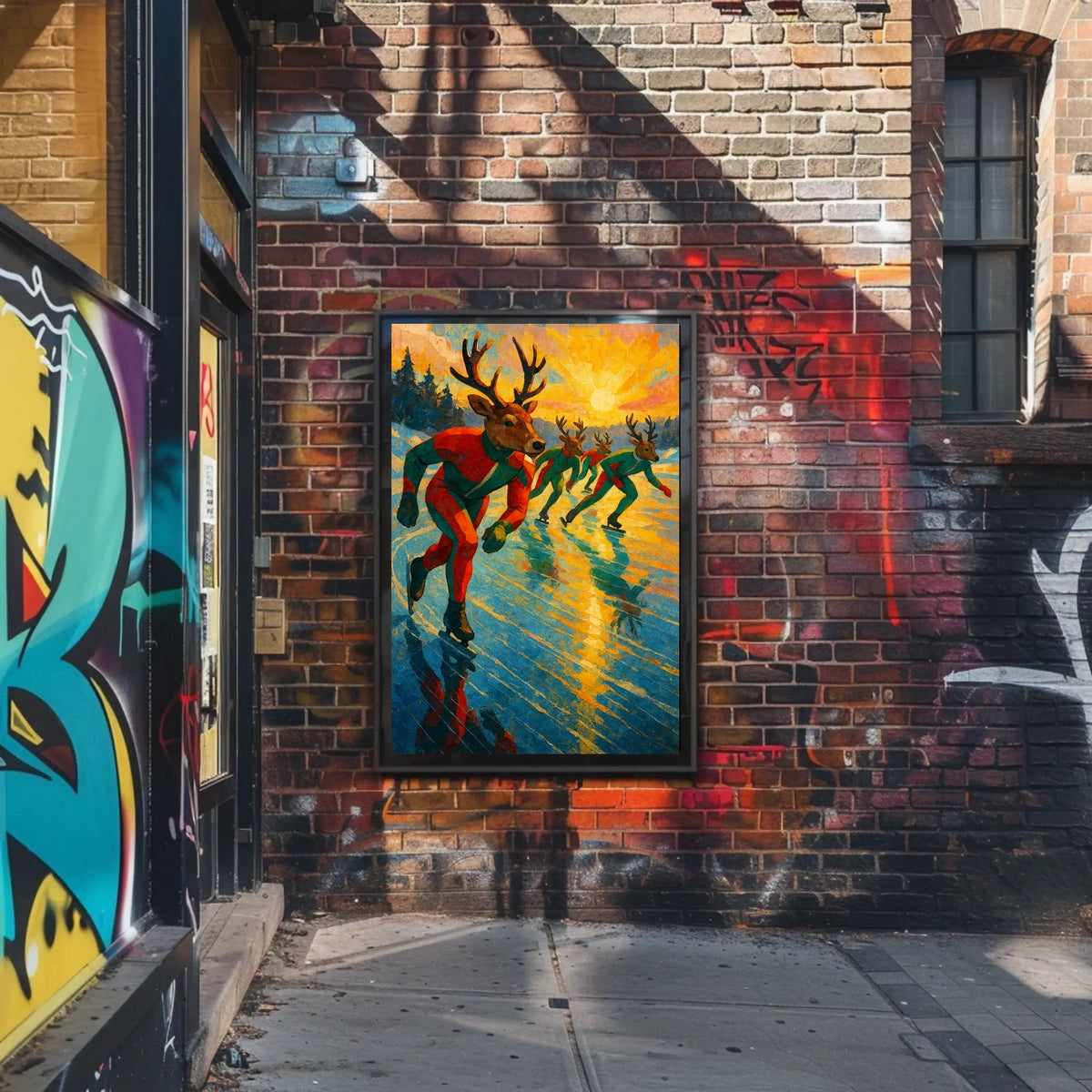 Reindeer Speed Skating on Surreal Frozen Lake