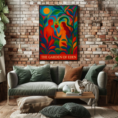 Garden Of Eden Abstract Adam Eve Colorful Poster