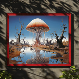 Surreal Mushroom Landscape in a Fantasy or Mythology Poster