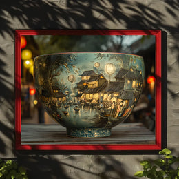 Asian Heritage Art: Riverside Village Scene Poster