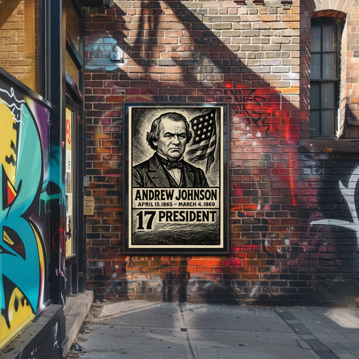 Andrew Johnson 17th President of the United States B & W Comic Sketch Poster