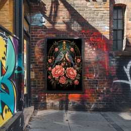 Art Nouveau Birds and Roses Vintage Poster