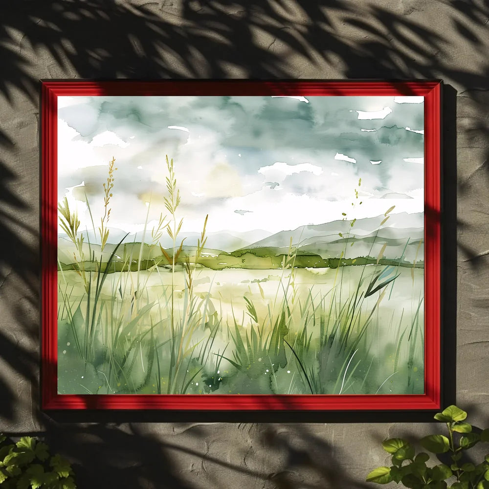 Serene Watercolor Countryside Landscape Poster Art