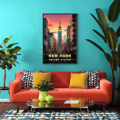 New York Empire State Sunset Vintage Travel Poster