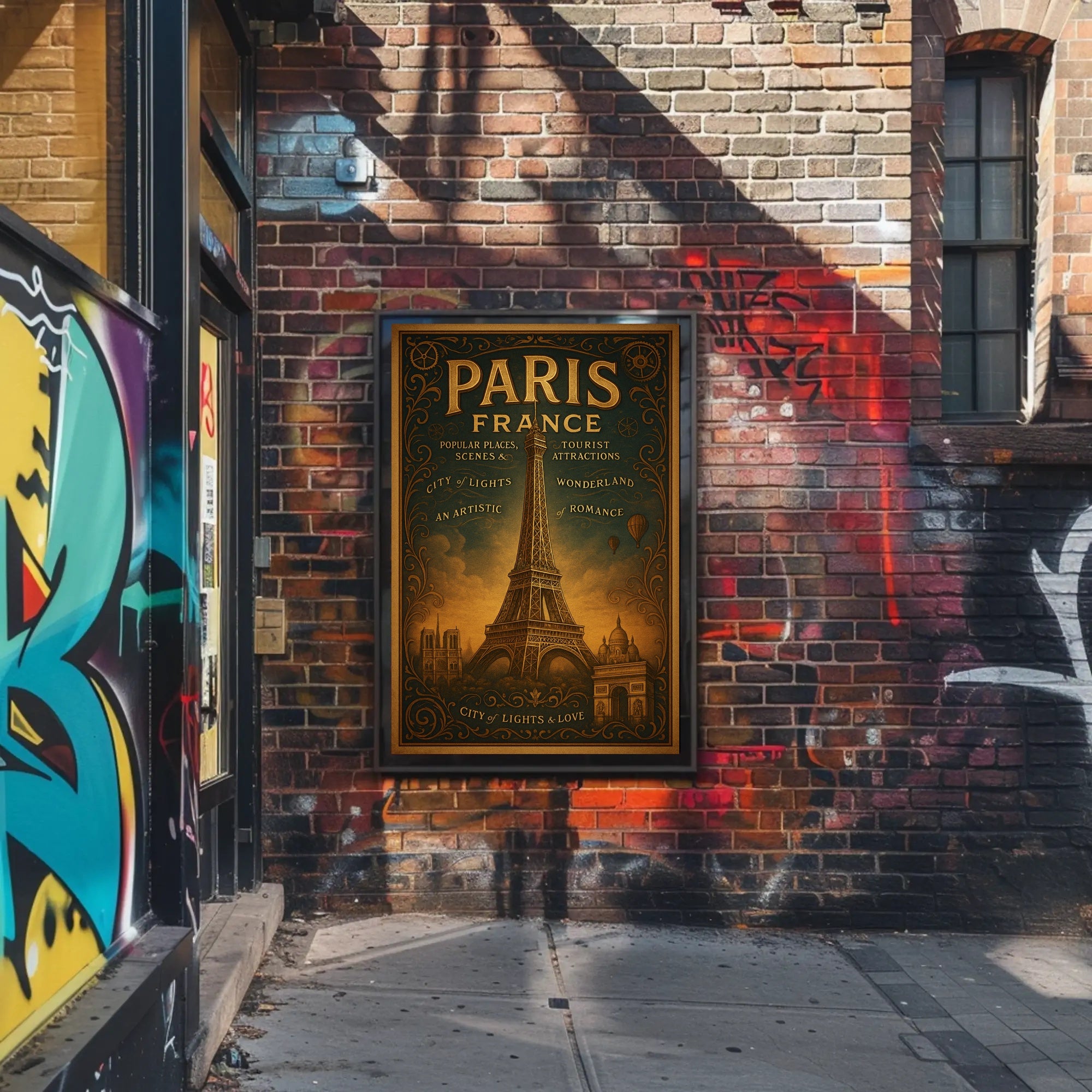 Paris Landmarks Vintage Art Nouveau Urban or Cityscape Poster
