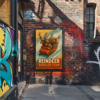 Whimsical Reindeer Bobsled Team Festive Sports Poster