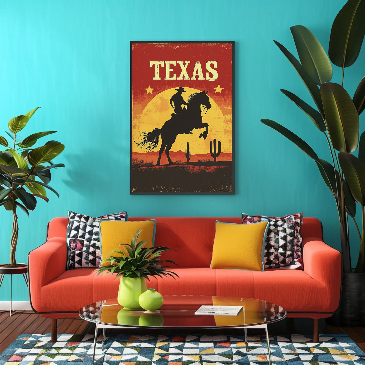 Texas Vintage Poster - Cowboy Sunset