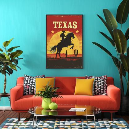 Texas Vintage Poster - Cowboy Sunset