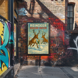 Reindeer Soccer Match: Whimsical Holiday Poster Art