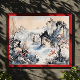 Elegant East Asian Landscape Ink Wash Poster