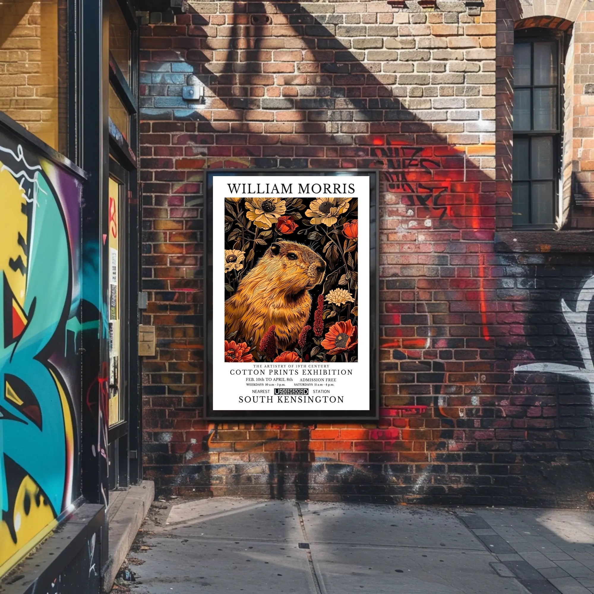 William Morris Exhibition with Capybara Artistic Poster