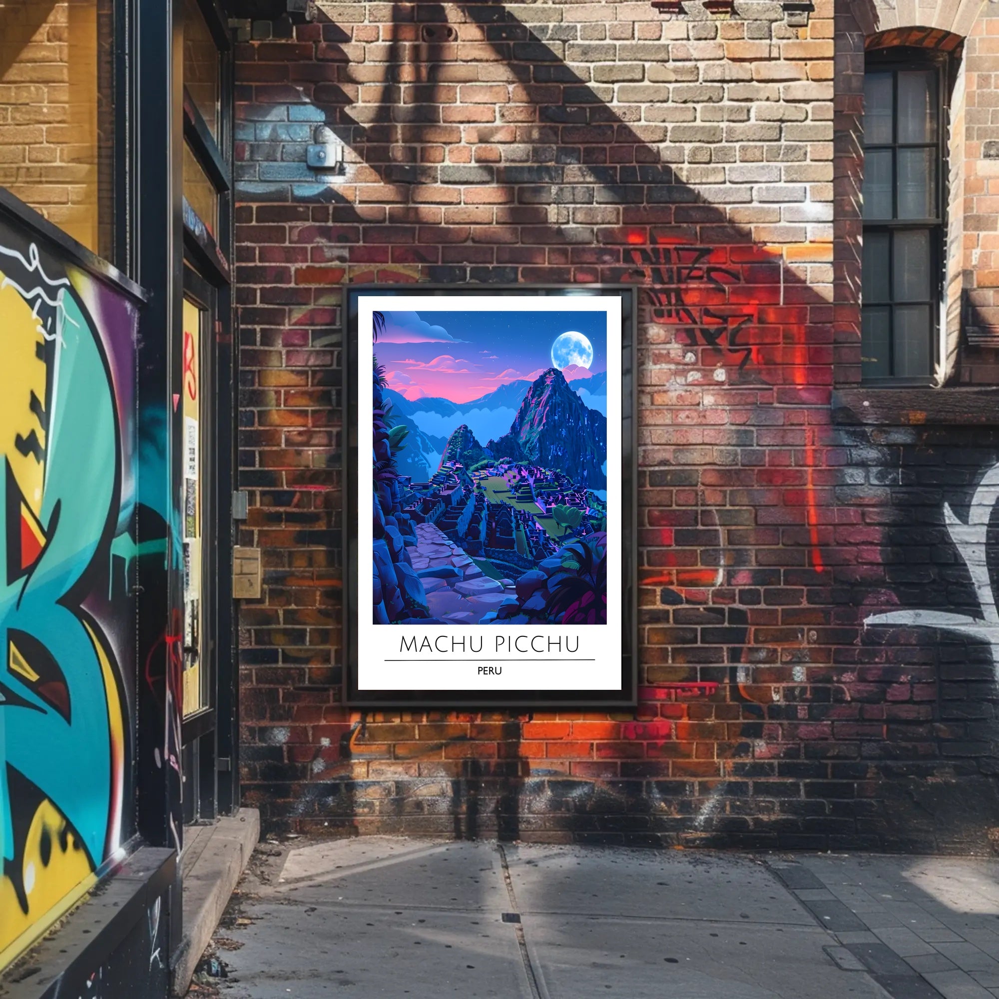 Machu Picchu Moonlit Dusk Vibrant Travel Poster