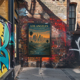 Los Angeles Skyline Sunset Art Poster: Dreamy Illustration