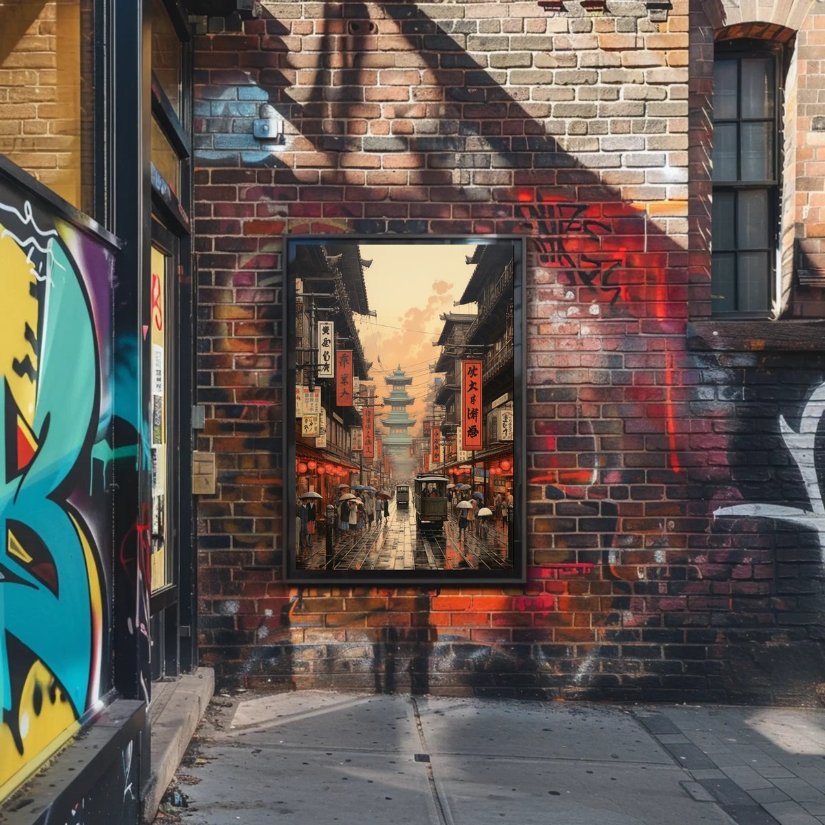 Vibrant Historical Asian Street Scene Cultural Heritage Poster