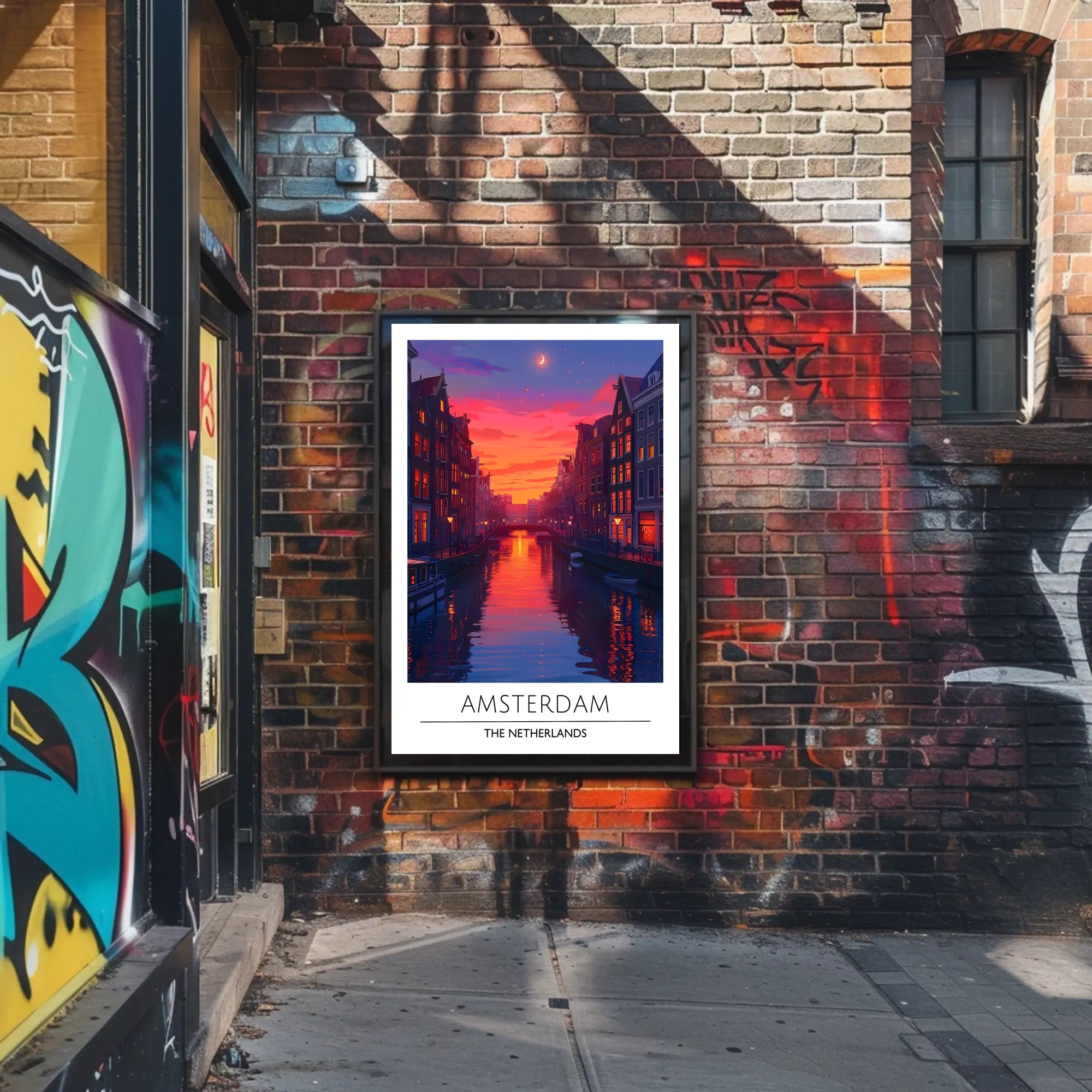 Amsterdam Canal at Sunset Vibrant Travel Poster