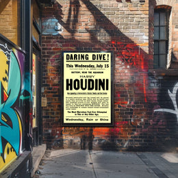 Houdini Daring Dive Early 1900s Historical Poster