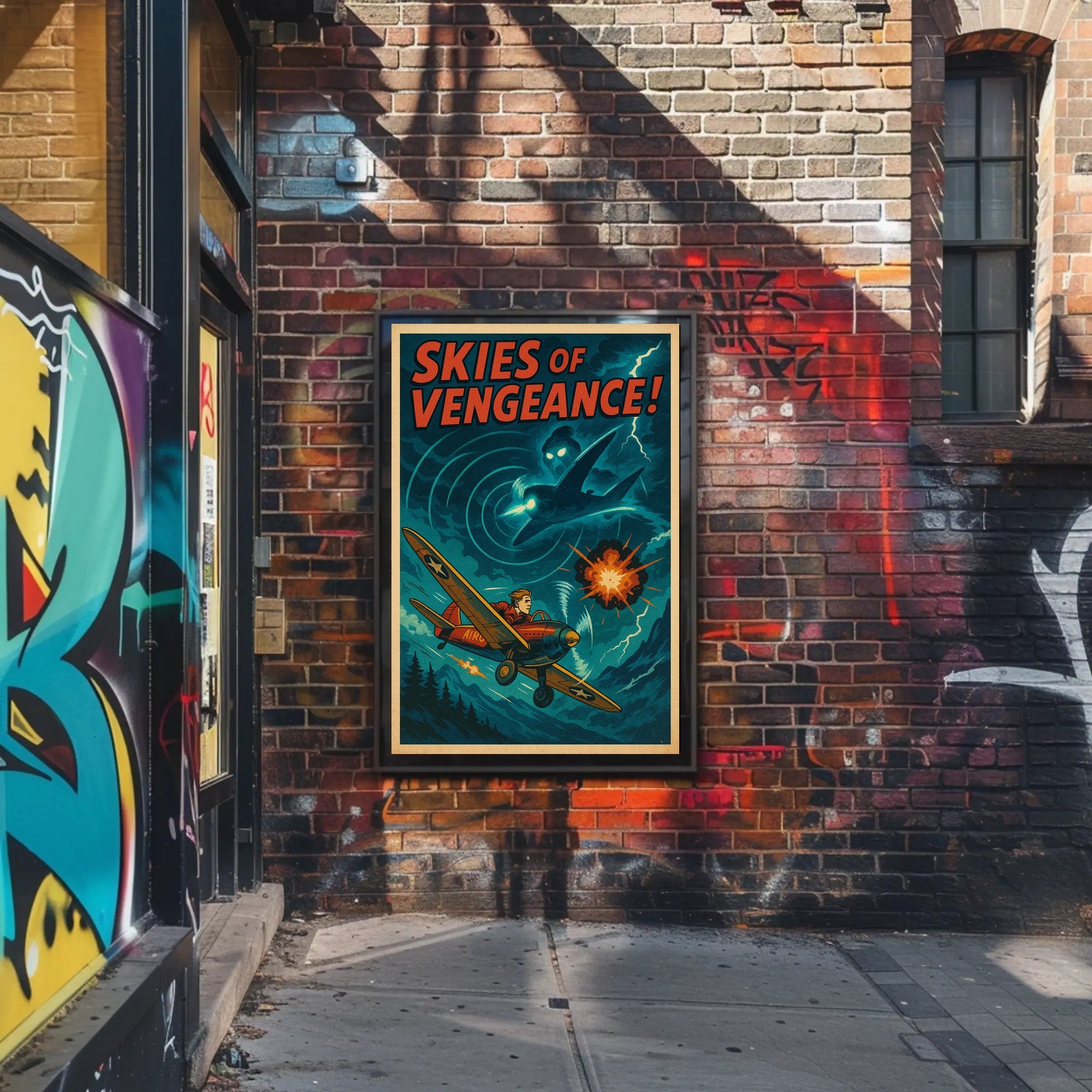 Skies of Vengeance Vintage Action-Adventure Poster