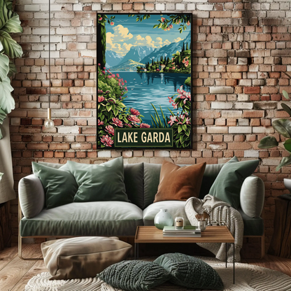 Lake Garda Botanical Shores Mountain View Travel Poster