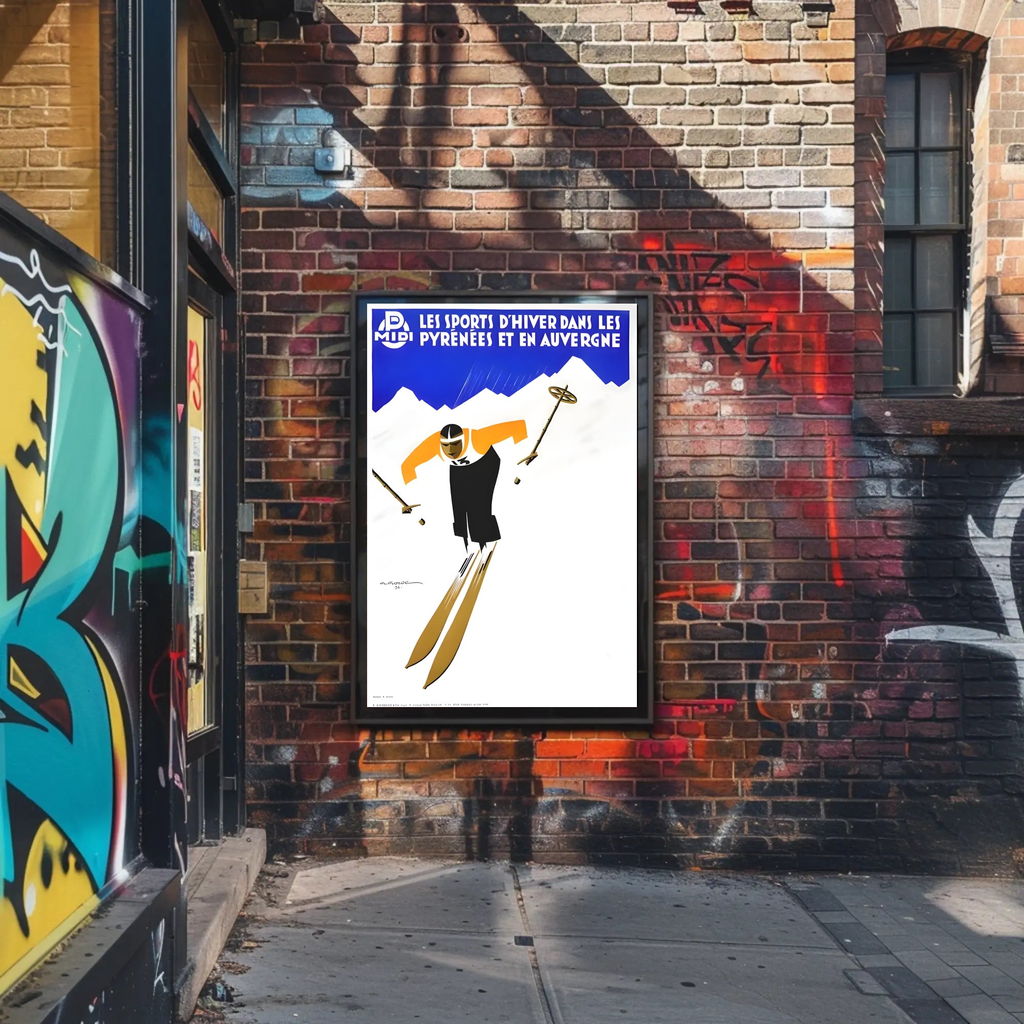Dynamic Skier in Pyrenees Auvergne Winter Sports Poster PosterGoat