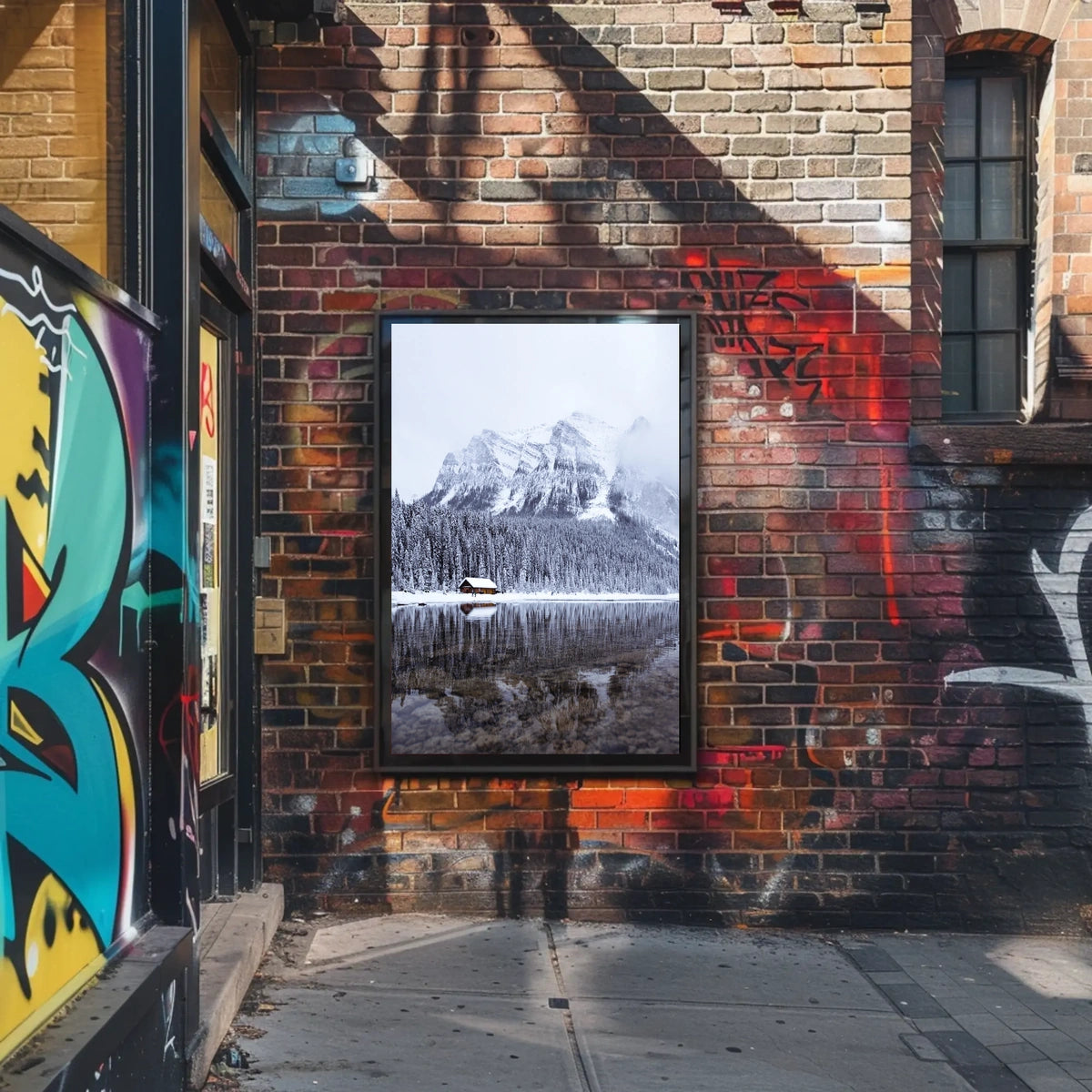 Serene Winter Mountain Cabin Landscape Poster