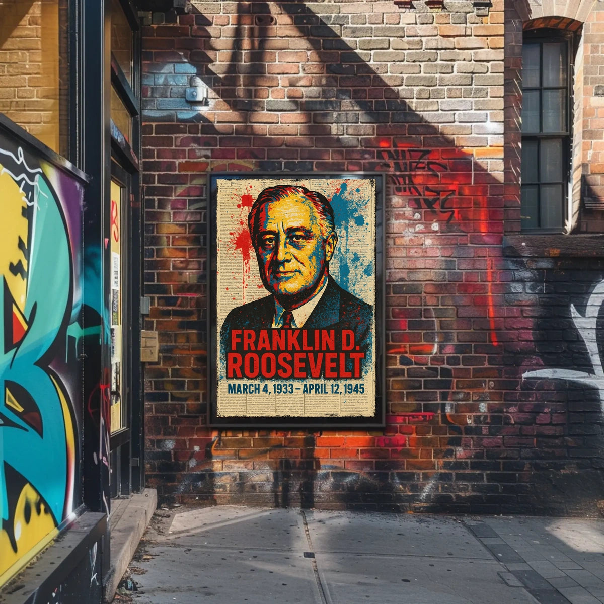 Franklin D. Roosevelt 32nd President of the United States Street Art Mashup Poster