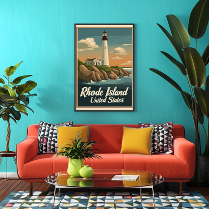 Rhode Island - Coastal Lighthouse Vintage Travel Poster