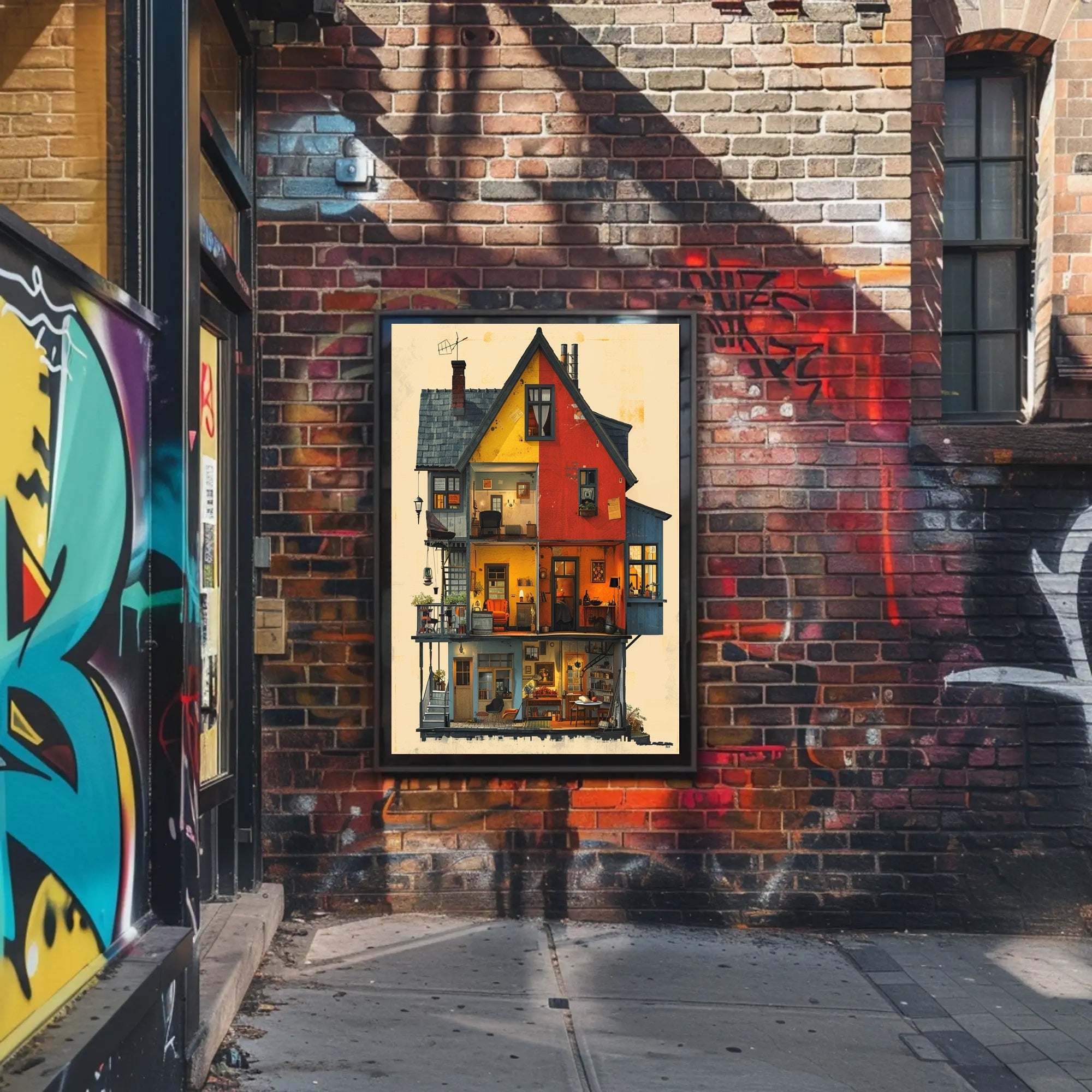 Whimsical Vintage House Cross-Section Art Poster PosterGoat