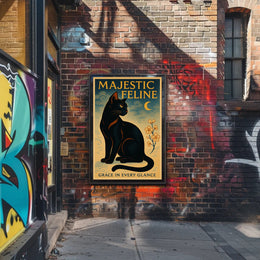 Elegant Black Cat Vintage Artistry Animal Poster