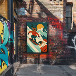 Holiday Adventure Snowboarding Reindeer Poster