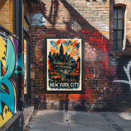New York City Skyline Watercolor Poster Abstract Wall Art