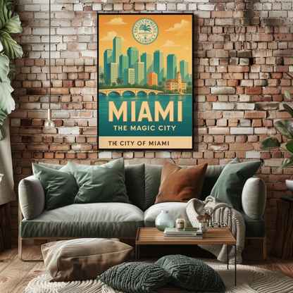 Miami Retro Seal Vintage Travel Poster