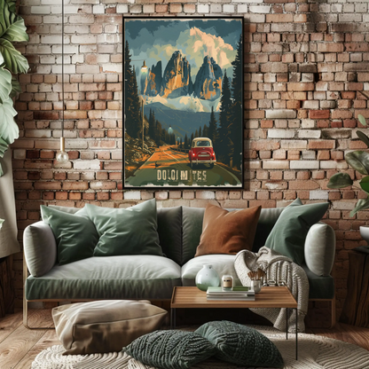Dolomites Alps Vintage Roadtrip Travel Poster