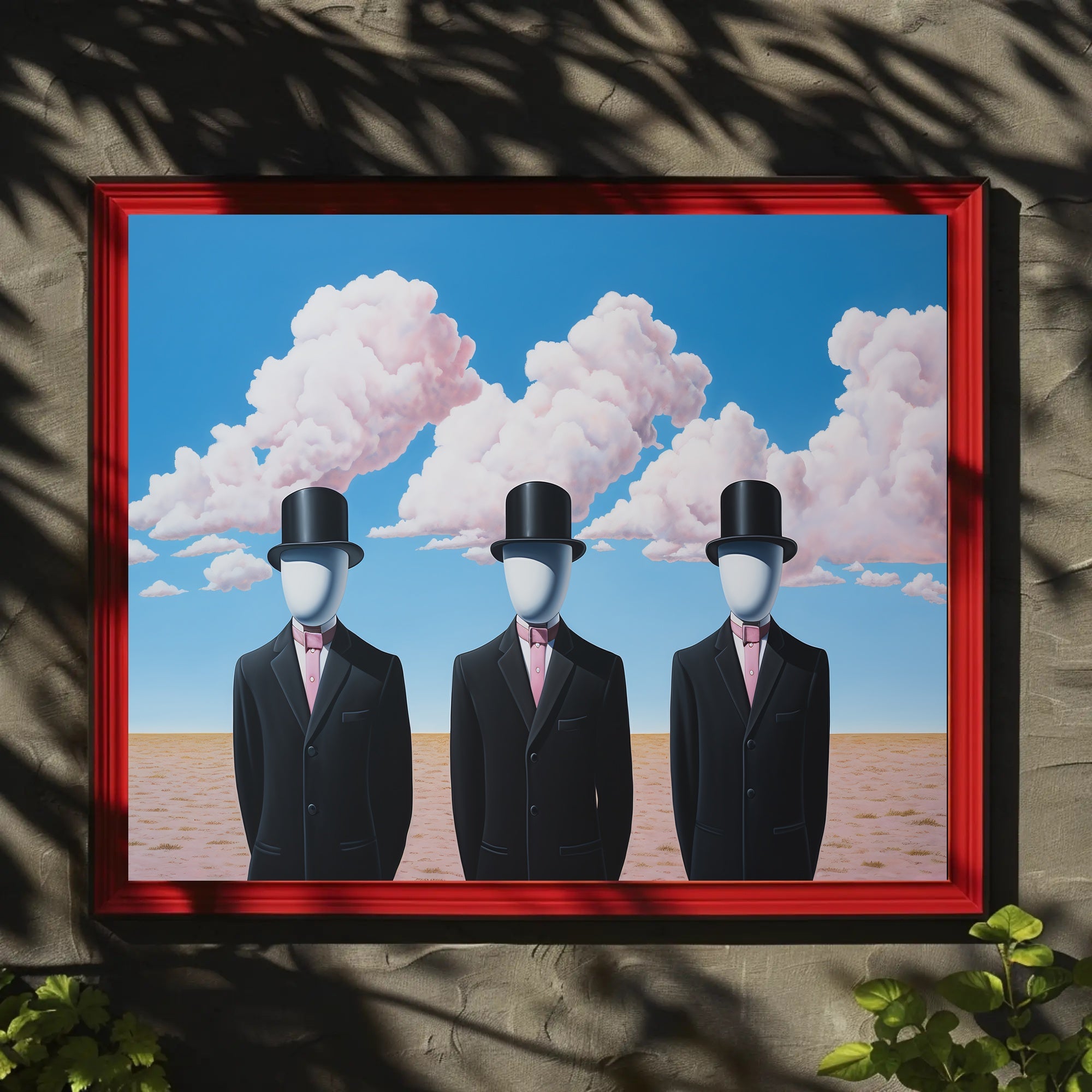 Surreal Faceless Figures in Desert Artistic Poster