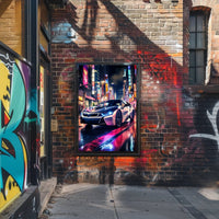 Futuristic Elegance on Neon Streets Poster PosterGoat