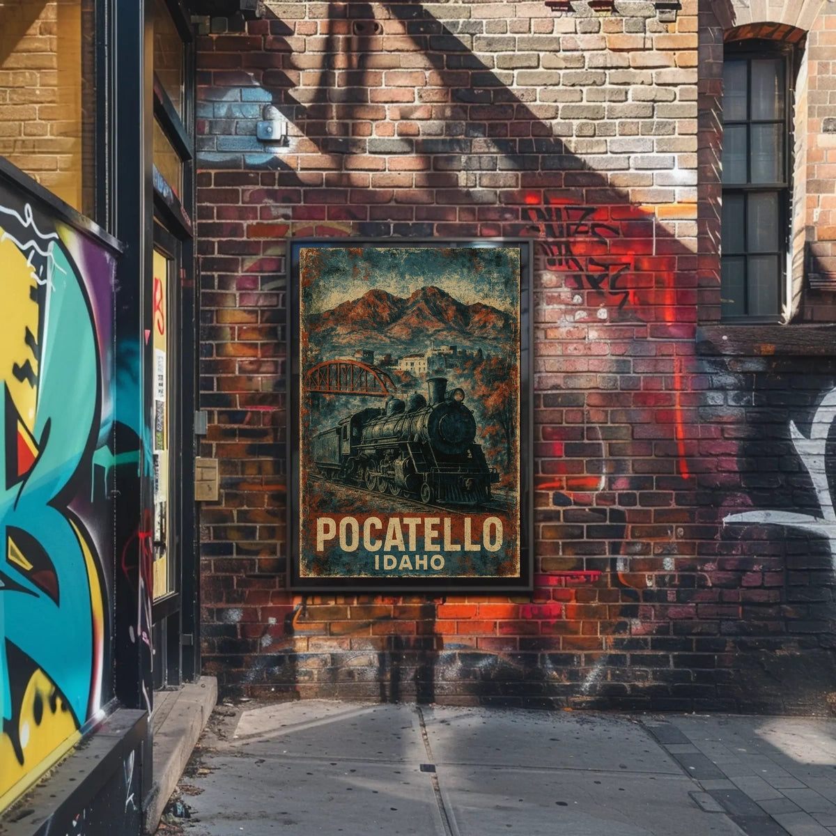 Pocatello Idaho Vintage Railway Travel Art Deco Steampunk Heritage Transportation Poster