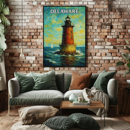 Delaware Offshore Lighthouse Sailboat Travel Poster