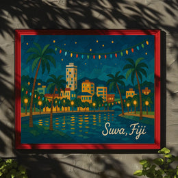 Suva, Fiji Nighttime Cityscape Poster