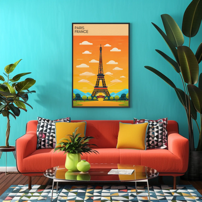 Paris France Bright Cartoon Eiffel Tower