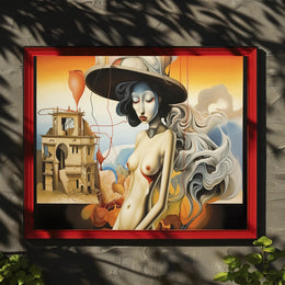 Surreal Silver-Haired Woman in Artistic Poster